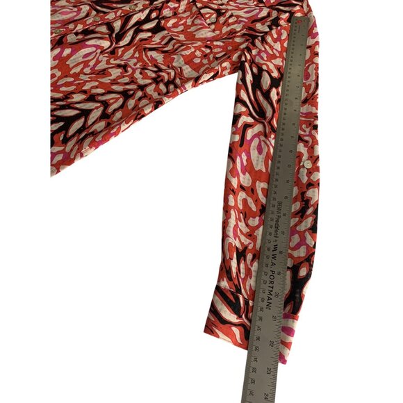 Womens Button-Up Blouse Long Sleeve Animal Print Polyester Red Black Size Small - Picture 10 of 12